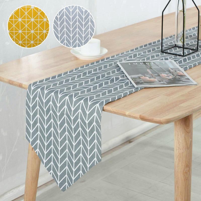 Geometriskt Tryckt Bomullslinne Rutig Bordslöpare Bröllopsduk Festmiddagsdekor