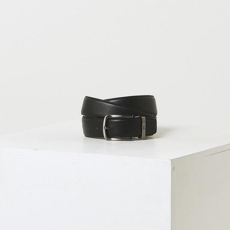 Daks Black Buckle Dd Logo Embossed Leather Belt