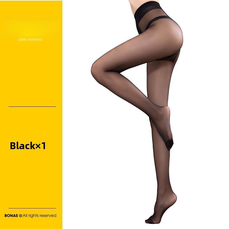 Bonas Seamless Ultra-Thin Black T-Crotch Pantyhose - Women's Summer Anti-Snag Invisible Stockings
