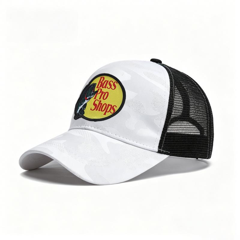 Bass embroidered mesh baseball cap, color-blocked baseball cap, men's summer breathable truck hat, high-top sun hat
