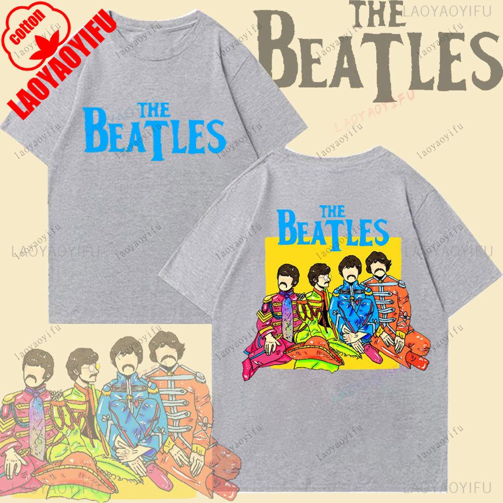 The Beatles Black Rock Band Tshirt Unisexs TShirt Y2k Street Fashion Streetwear Cotton Tops Oneck Shortsleeve Sweatshirt