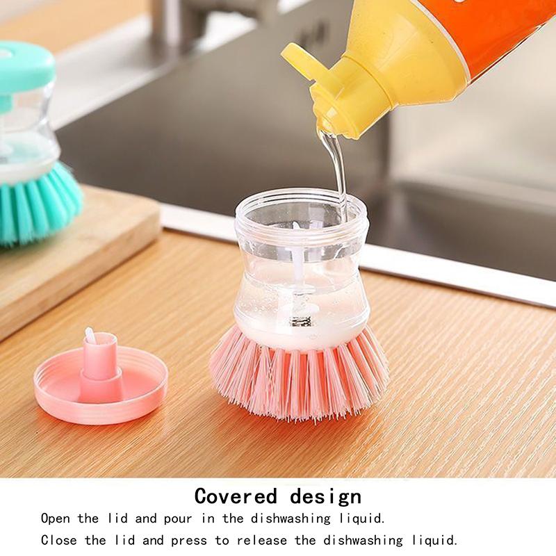 Kitchen Wash Pot Dish Brush Washing Utensils With Washing Up Liquid Soap Dispenser Household Cleaning Accessories