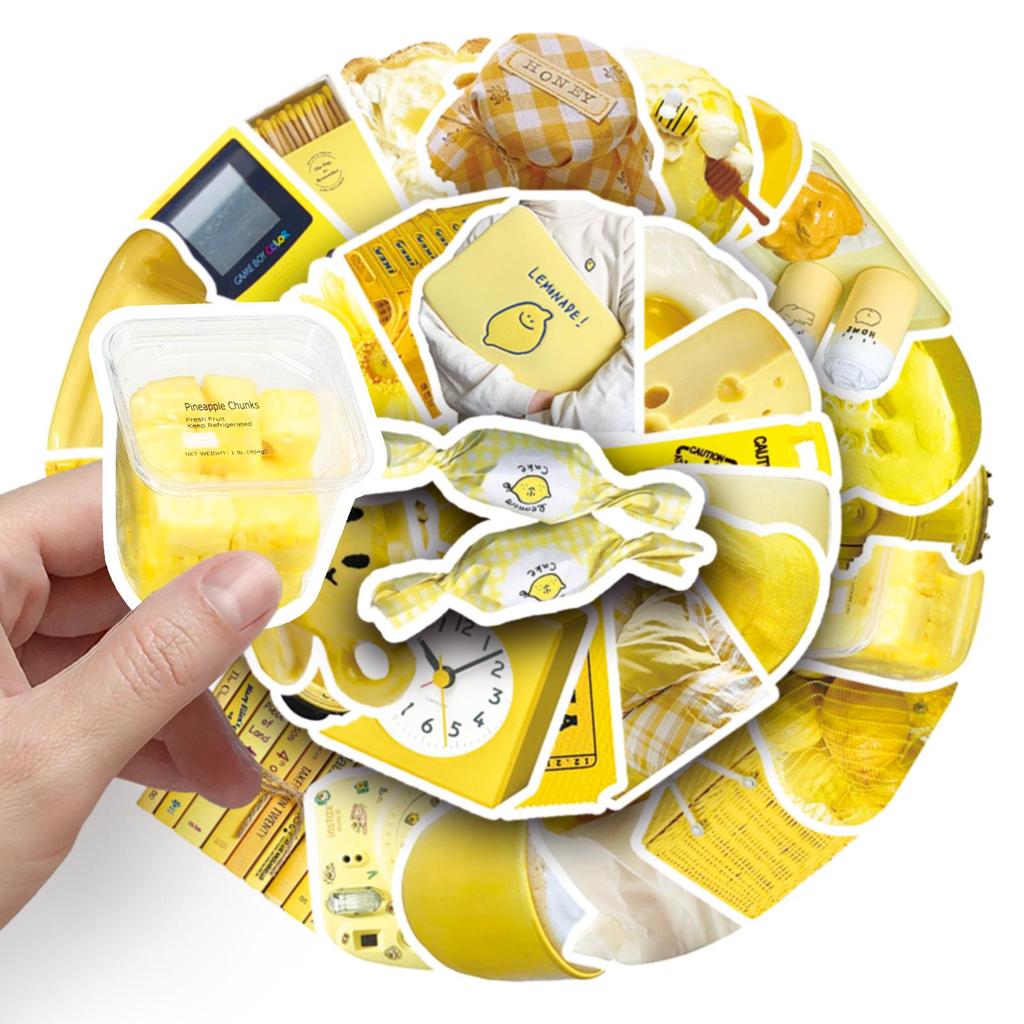 50 Yellow Graffiti-Style Waterproof Stickers: Perfect for Journals, Water Bottles, Phones, and Suitcases.