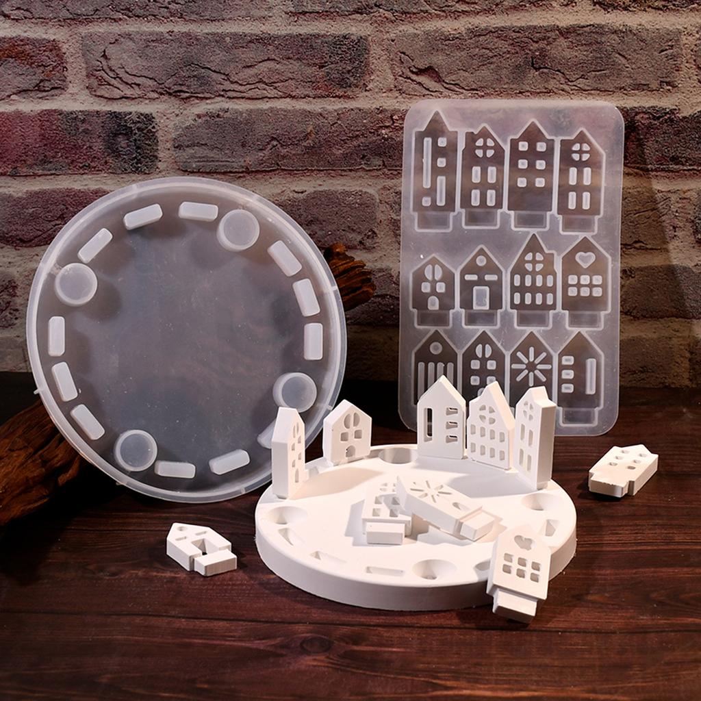 Gypsum Candlestick Silicone Mold Candle Base Mould Hollow Out House Candle Holder Mold Ornaments Home Decorations Mould