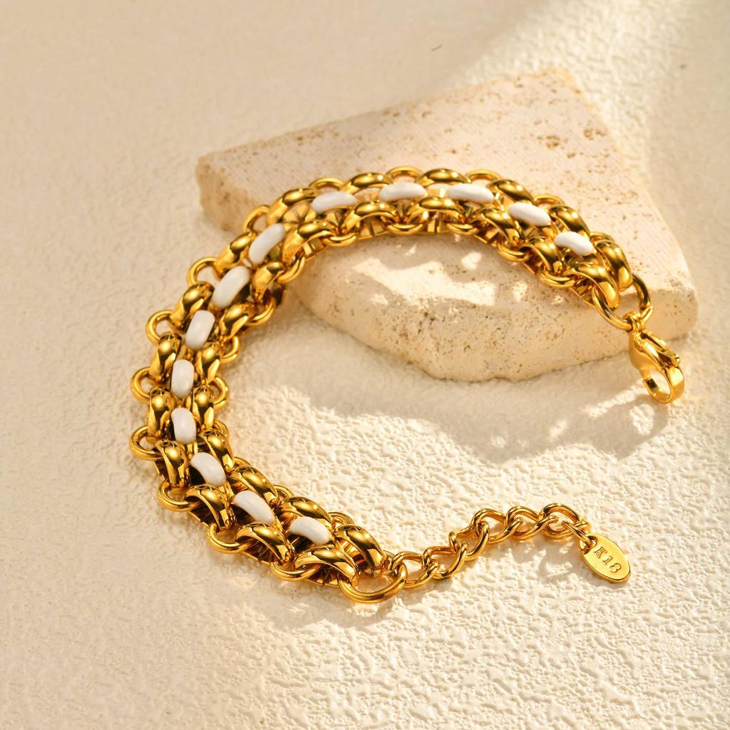 Wind Stainless Steel Epoxy Handmade Chain Thick Chain Bracelet 18K Gold Plated Br-2617