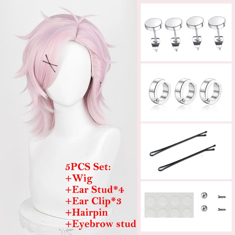 Anime Mitsuki Kiryu Cosplay Wig Pink 40cm Wigs Heat Resistant Synthetic Hair Halloween Party Role Play Unisex Wigs + Wig Cap