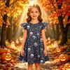 Kids Casual Halloween Printed Sleeve Dress for Party and Holiday