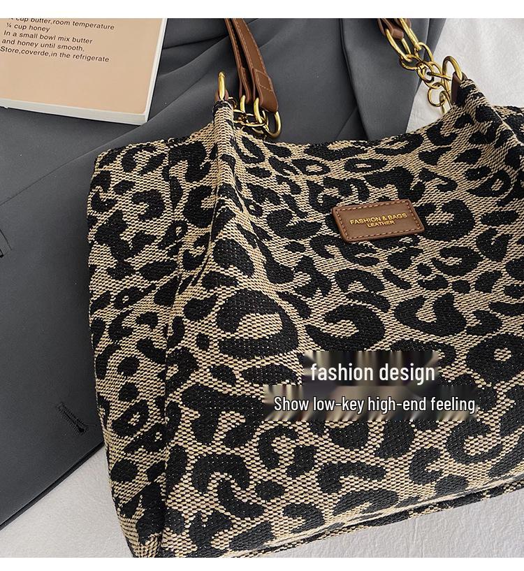 Large-Capacity Leopard Print Tote Bag - Women's Versatile Retro Shoulder Bag