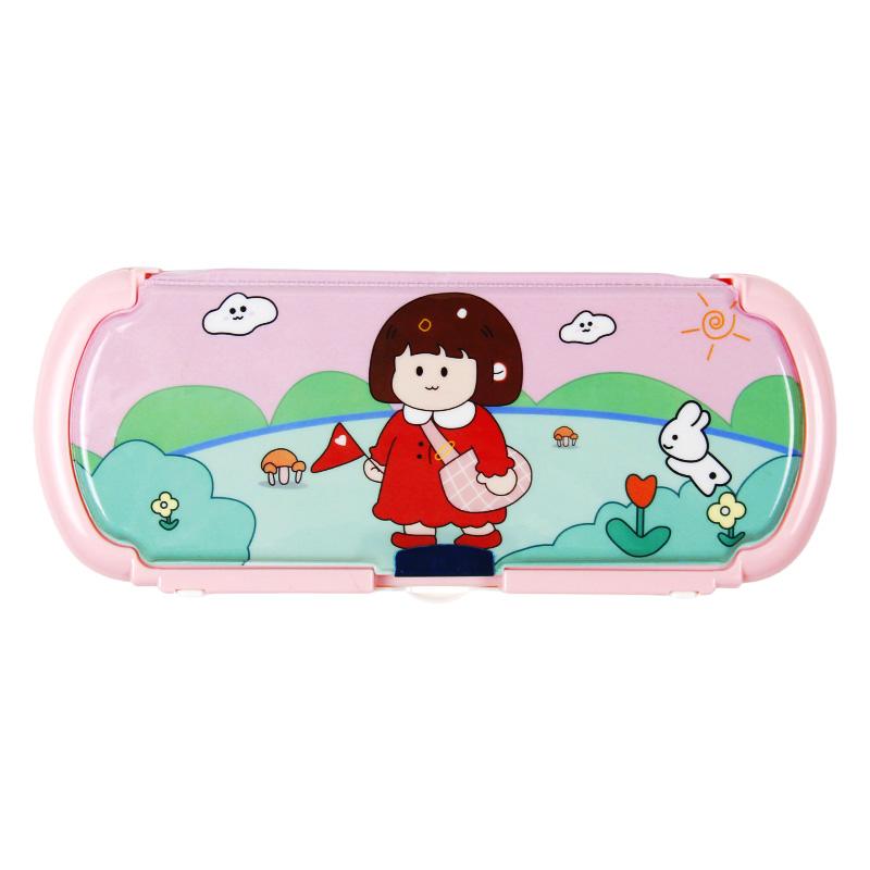 Multifunctional Pop-Out Large Capacity Pencil Box With Magnetic Whiteboard and Erasable Marker for Kids розовый