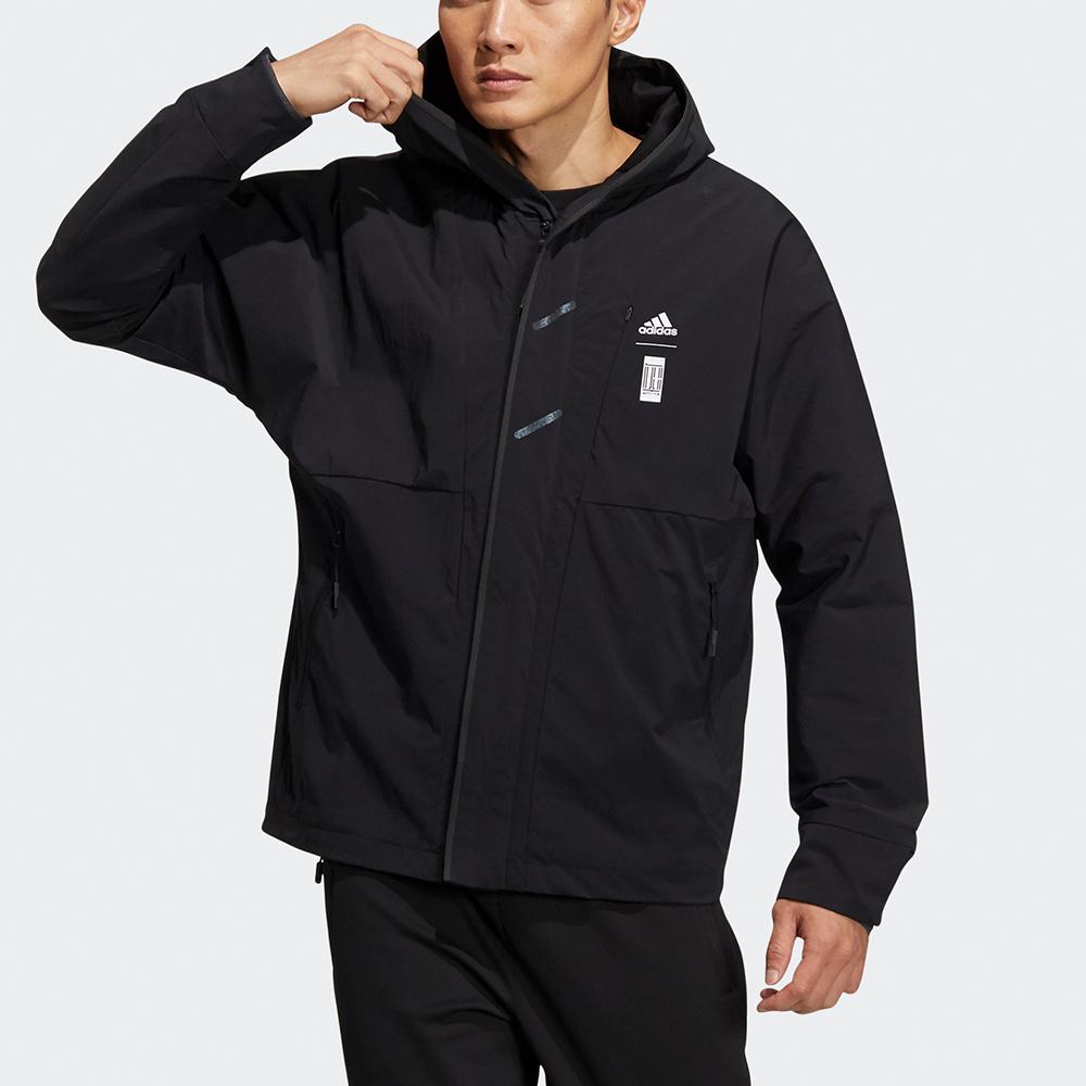 Adidas Wuji Series Logo Hooded Fleece-Lined Sports Jacket Men Outerwear Black HE5117
