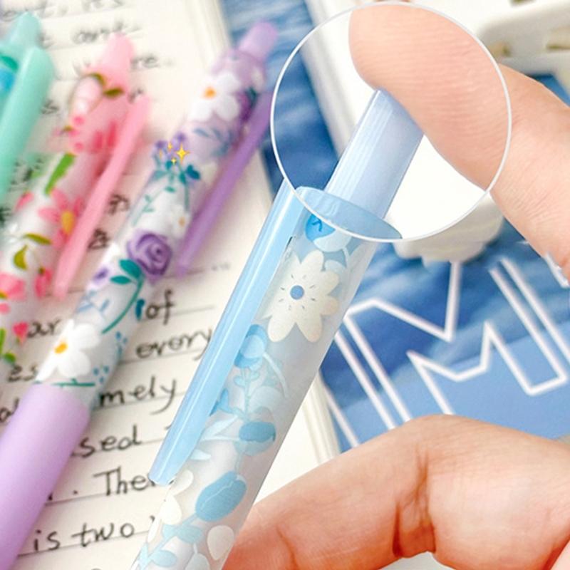 6 Pcs Retractable Gel Pen Floral Neutral Pen Black Ink Pressing Pen Quick-Drying Writing Pen Journaling Pen for Student