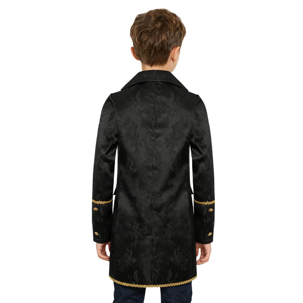 Traje Medieval Vitoriano para Meninos Manga Longa Acabamento Dourado Jaqueta Falsa de Duas Peças Casaco Steampunk Gótico