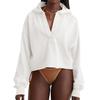 Women's Cropped Sweatshirt Loose Long Sleeve V Neck Hoodies Casual Hooded Pullover Crop Workout Top
