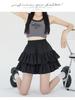Women's Summer White Ruffle Puff Cake Dress - Ballet-Style High Waist A-Line Midi Skirt