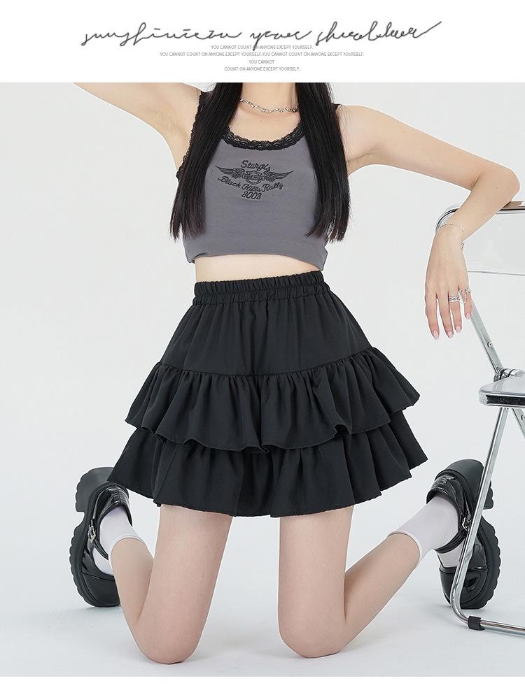 Women's Summer White Ruffle Puff Cake Dress - Ballet-Style High Waist A-Line Midi Skirt