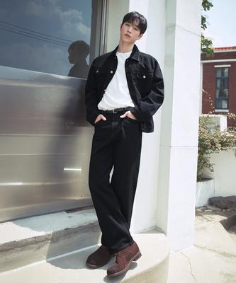 DRAW FIT Washed Relaxed Straight Denim Pants [Black Indigo]