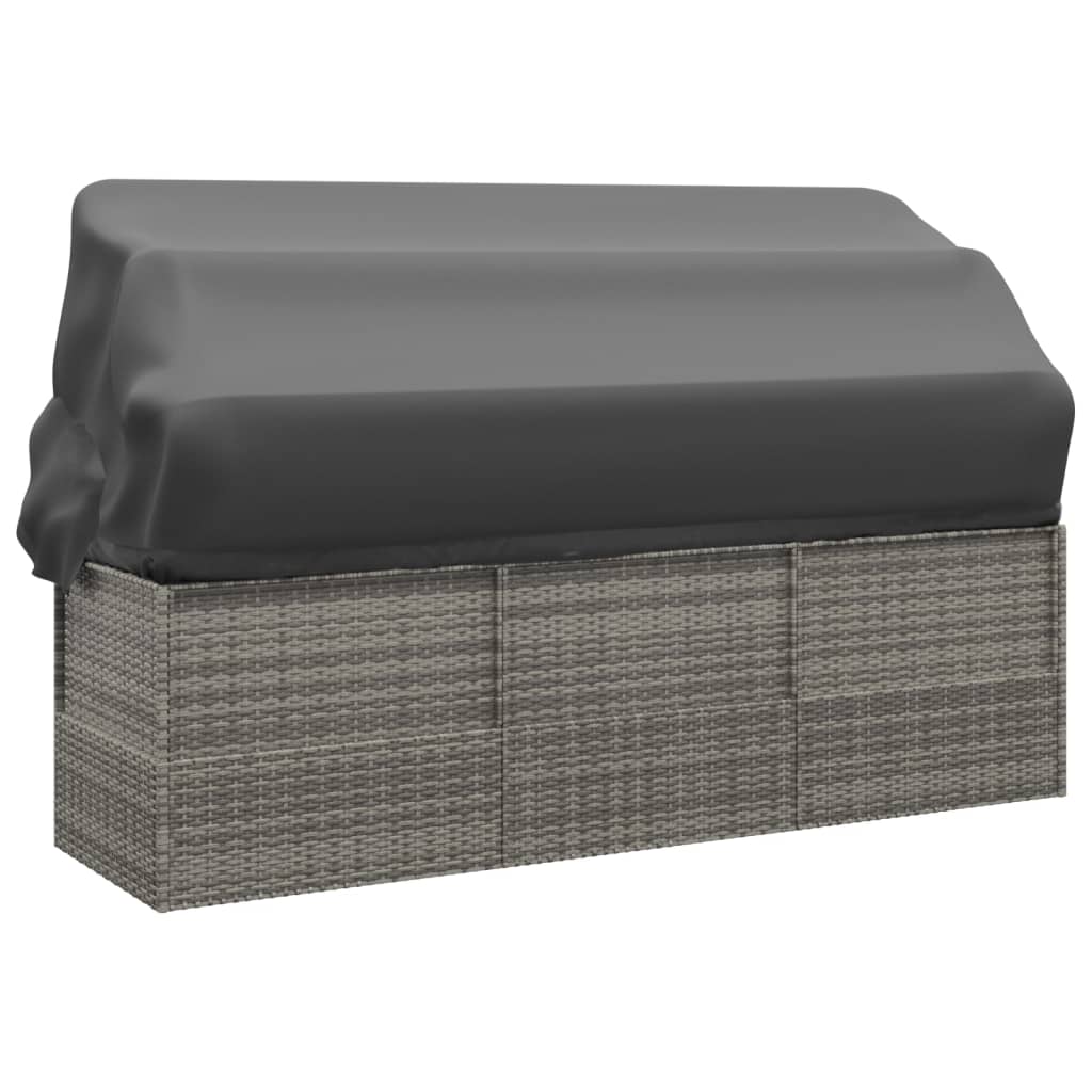 Outdoor Lounge Bed with Canopy and Cushions Grey Poly Rattan