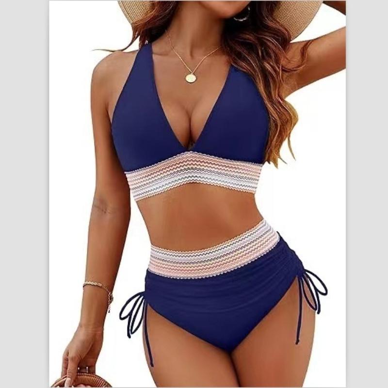 Summer Women Sexy Beachwear Bikini Set Two-Piece Color Block Strappy Swimsuit Swimwear Bathing Suit 17 Colors S-2XL