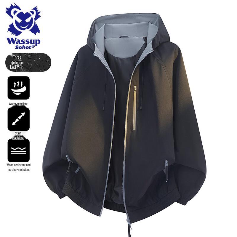 Wassup Sohot Men's Hooded Windbreaker Jacket
