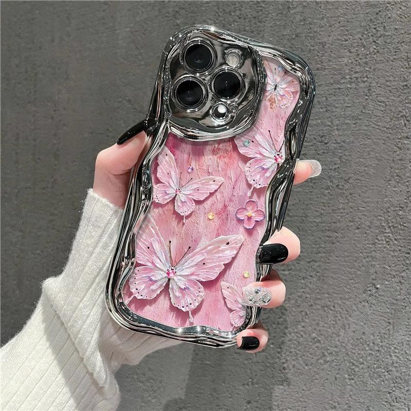 Electroplating Cream Pattern Suitable for IPhone16 Apple 16e 15 Mobile Phone Case 14 13 17promax Cartoon Butterfly