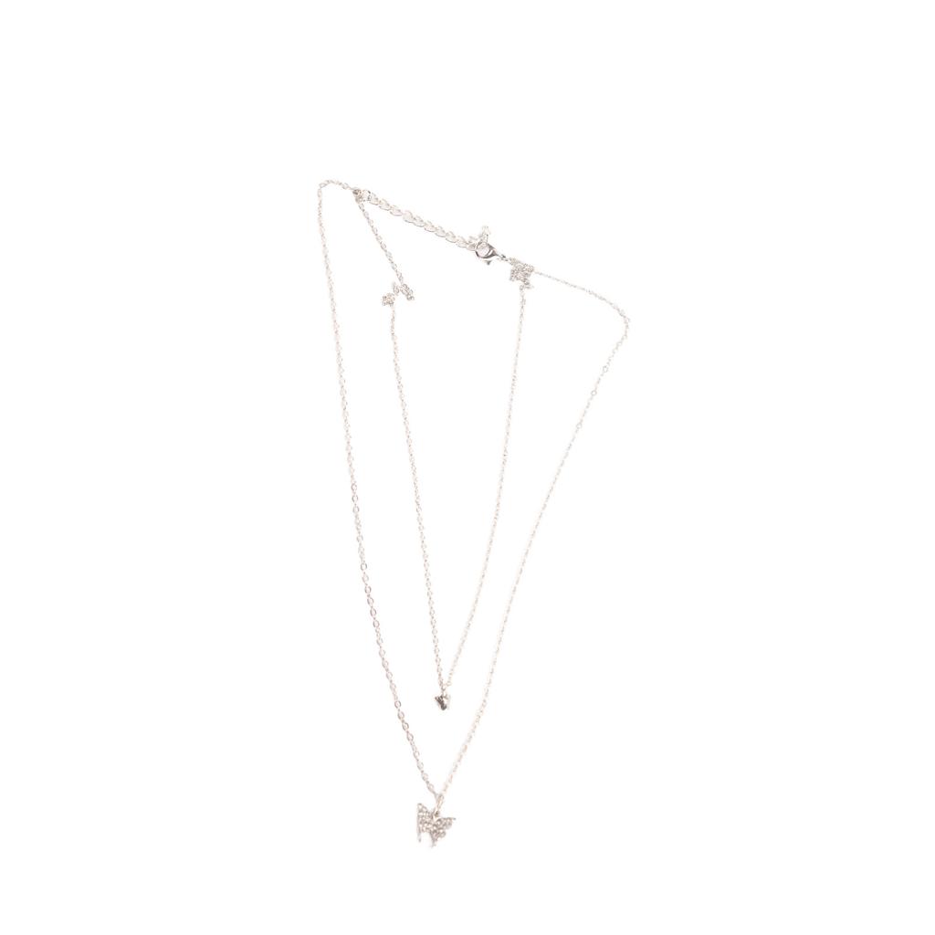 Silver Female Necklace Double Layer Safe Decorative No Fade Beautiful Women Alloy Necklace
