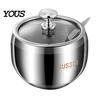 Countertop Spice Storage Jars 304 Stainless Steel Jar Set, Seasoning Container with Glass Lid Refillable Condiment & Spoon, Rustproof