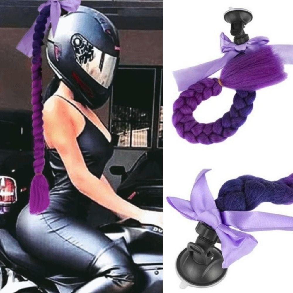 with Suction Cup Synthetic Helmet Pigtails with Bowknot Motorcycle Helmet Braids Wig Woman