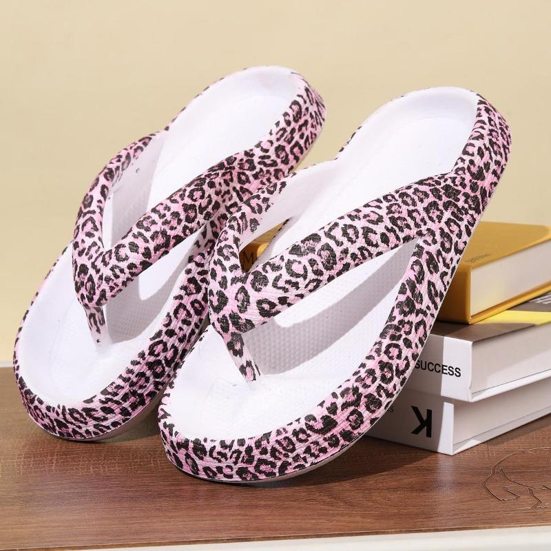 Women Leopard Summer Beach Non Slip Flip Flops Outdoor Soft Sole Slippers