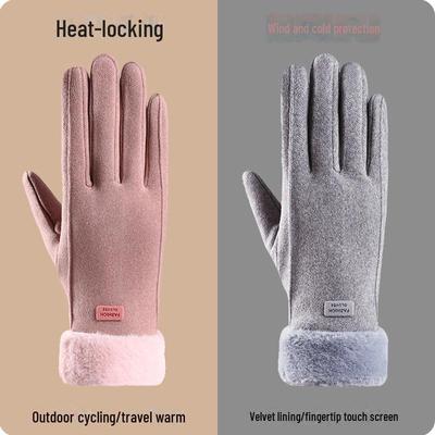 Guanti invernali da donna in velluto con touchscreen: antivento, foderati in pelliccia, ideali per attività all'aperto e ciclismo.