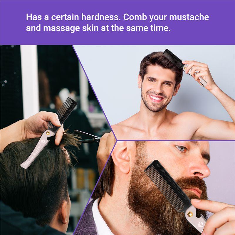 1 Pcs Men Folding Pocket Comb PP Teeth Detangling Hair Beard Comb Metal Handle Foldable Combing Facial Mustache Comb