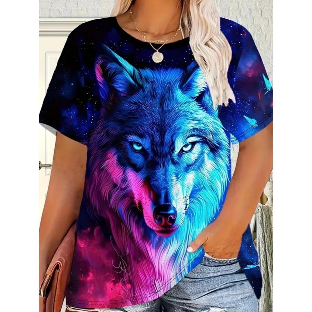 Summer Women's T-shirt Creative Fun Animal 3D Printed Short Sleeved T-shirt Fashionable Comfortable Soft Breathable Large Loose T-shirt