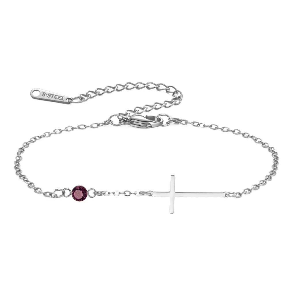Trendy Jesus Cross Birthstone Charms Bracelet Stainless Steel 12 Birth Month Bracelets for Women Girls Jewelry Birthday Gifts