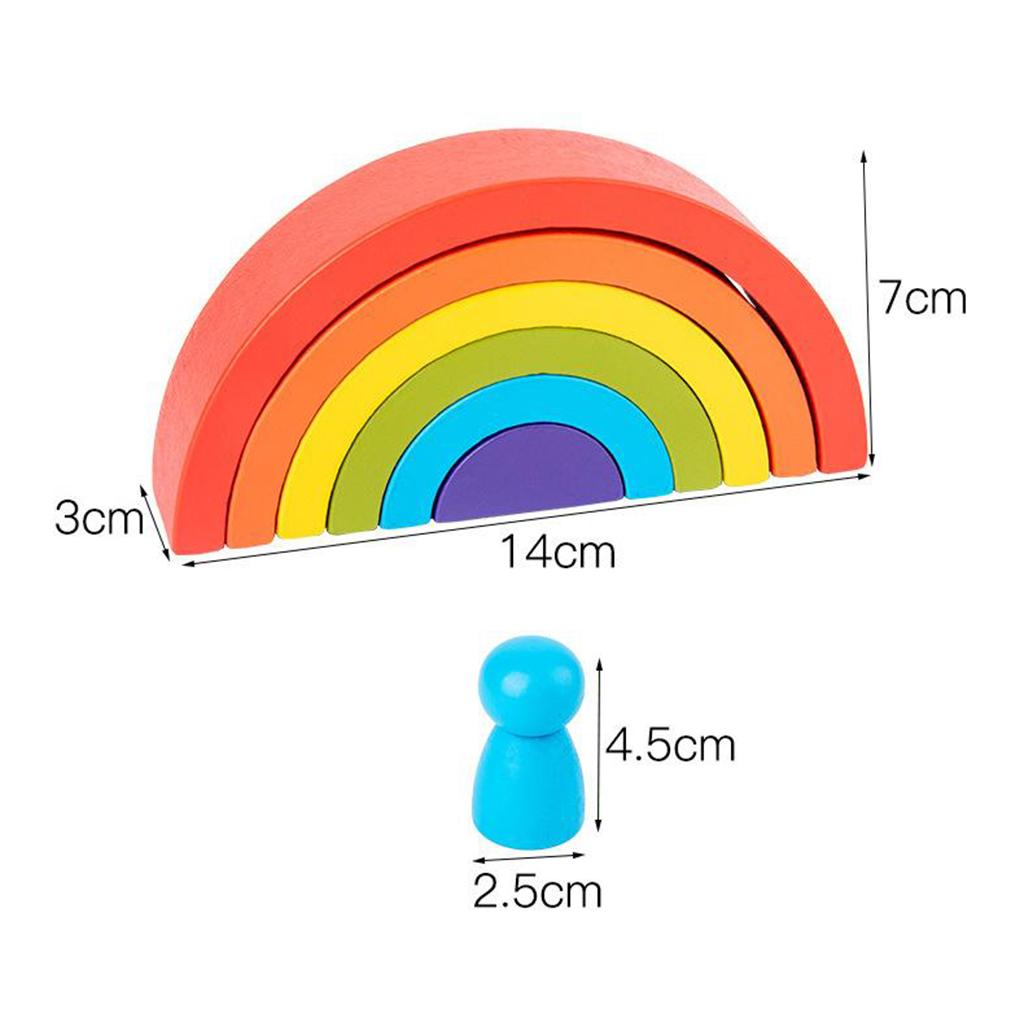 12Pcs Wooden Rainbow Stacking Blocks Fun Building Nesting Toys For Kids Boys
