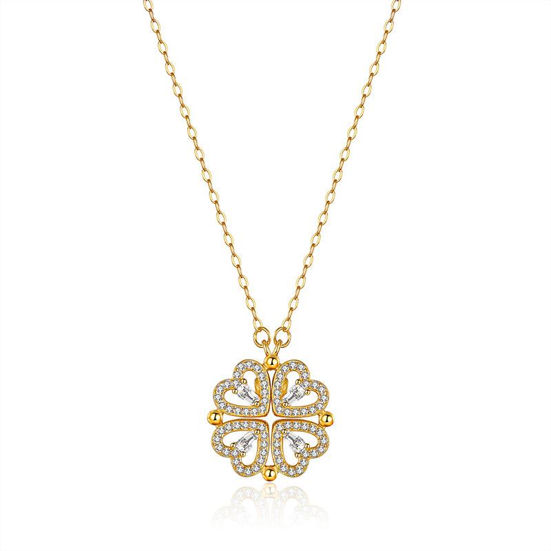 Zircón nuevo dos collares magnéticos de amor trébol de cuatro hojas temperamento lujo ligero cadena de acero de titanio.
