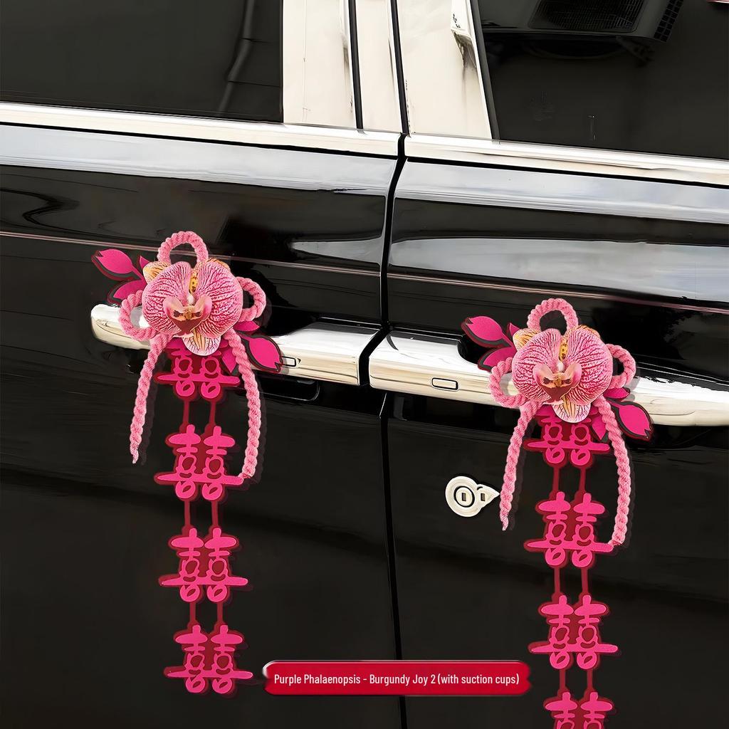 Ensemble de Fleurs de Décoration de Voiture de Mariage - Décoration de Poignée de Porte et Arrangement de Dote