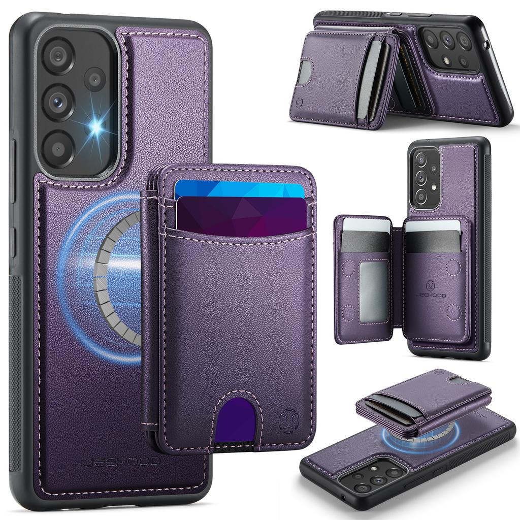 For Samsung Galaxy A53 5G Magnetic Case JEEHOOD J10 Leather Back Phone Cover with Detachable Card Holder Kickstand