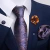 Brown Paisley Men's Tie, Pocket Square, Cufflinks & Boutonniere Set for Business Formal Wear.