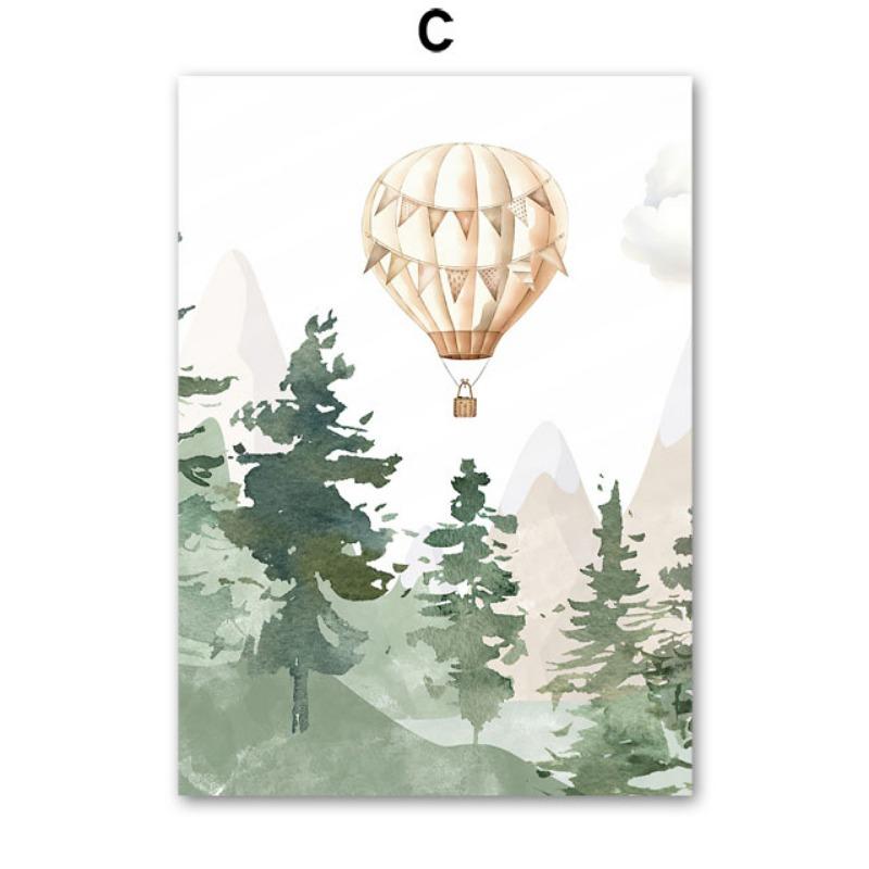 Ursulet Balon cu Aer Cald Avion Pădure Artă de Perete pentru Camera Copiilor Pictură pe Pânză Postere Imprimeuri Personalizate cu Nume Imagini Decor Camera Bebelusilor Copiilor