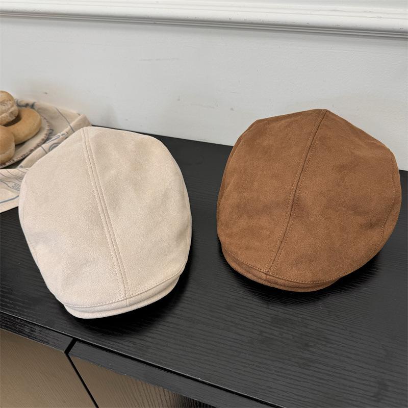 Solid Color Simple Suede Forward Hat Children Autumn and Winter Cap Casual Versatile Face Small Retro Reverse Wear