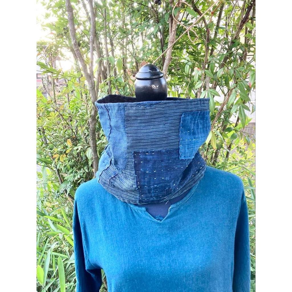 Used B80 Rags Snood Old Cloth Remake Indigo Dye Patchwork Sewing Sashiko