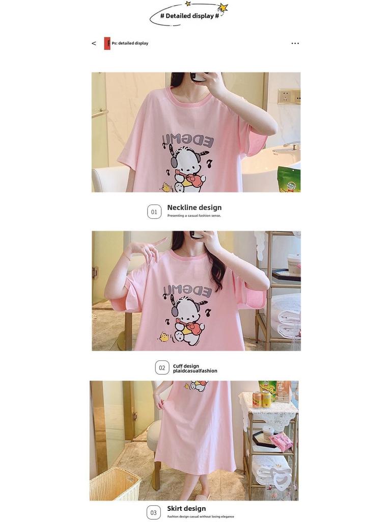 Women's Plus Size Summer Cartoon Nightdress – Lightweight, Round Neck, Short Sleeves, Mid-Length