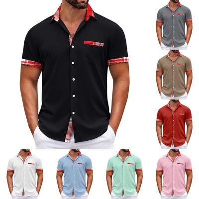 Erkek Ekose Baskılı Düğmeli Kısa Kollu Gömlekler Erkek Günlük Moda Kısa Kollu Gömlekler