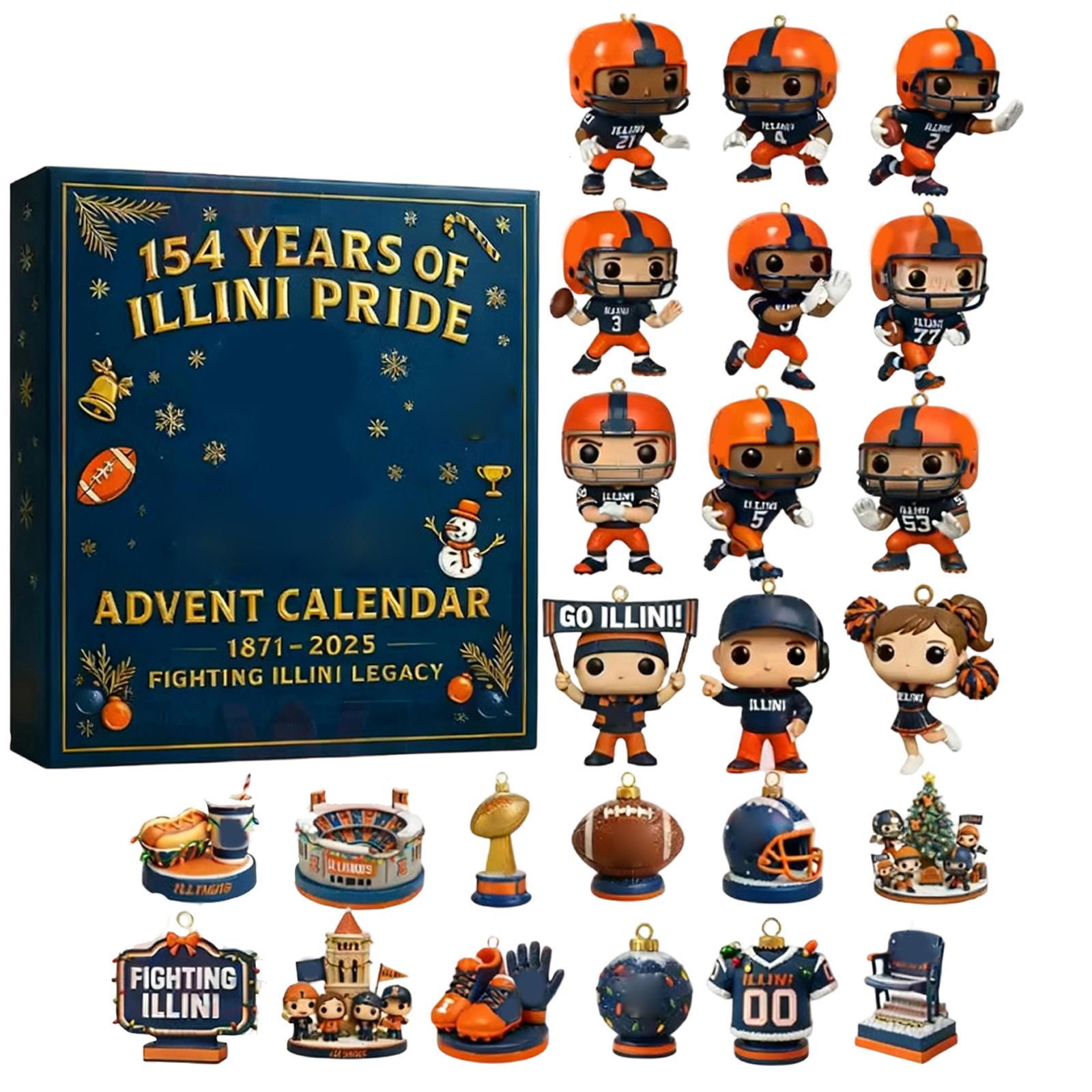 

2D 24PC Of Illini Christmas Advent Calendar Holiday Commemorative Ornament One Size