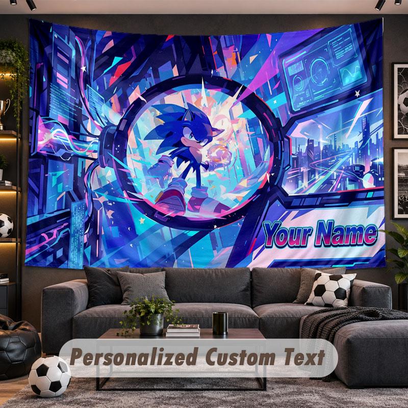 Wall Hanging Tapestry Custom NameSonic Pattern Personalized Printed Fabric Wall Decor