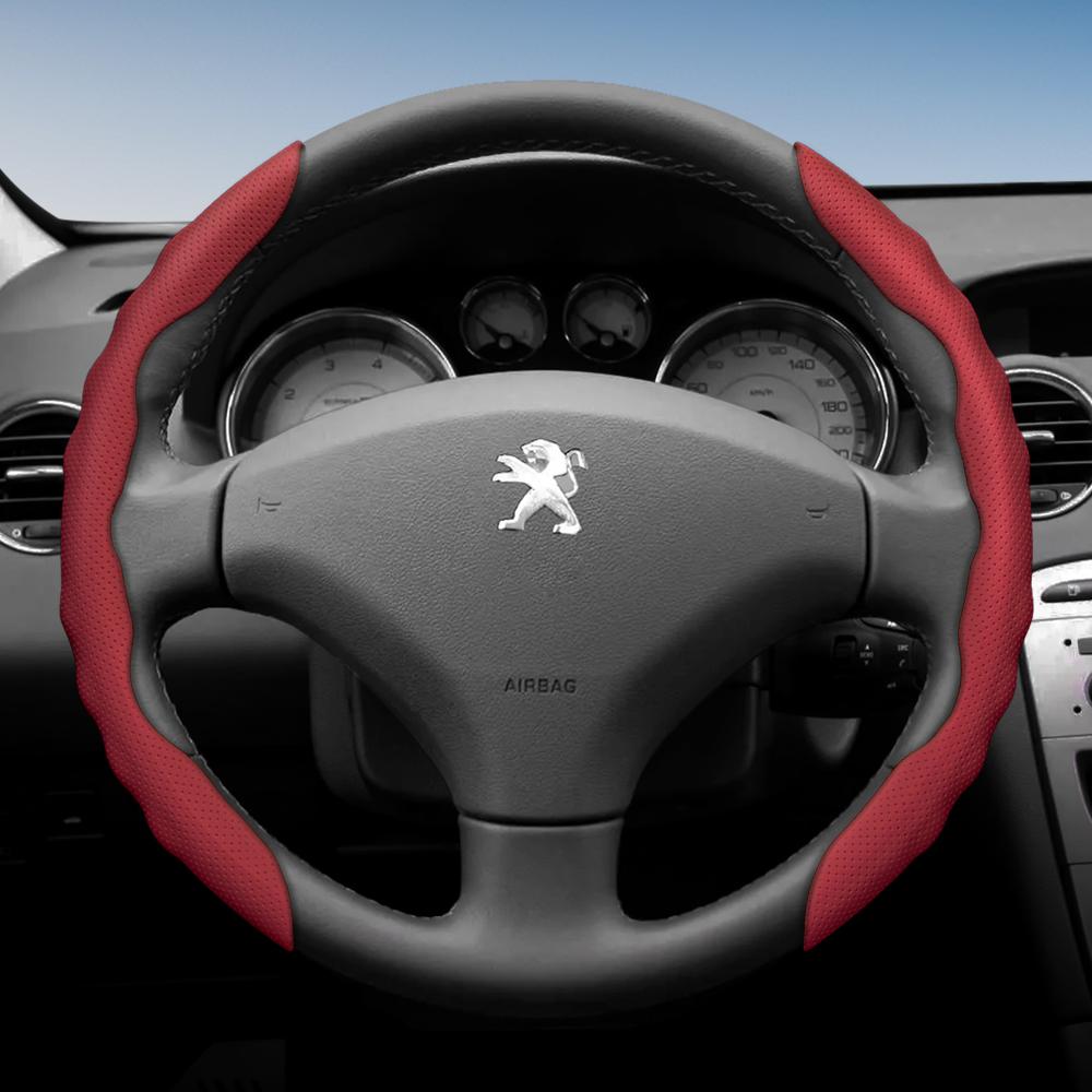 Lenkradbezug für Peugeot, Sportliches Wellendesign, Atmungsaktives Leder, Segmentiert, Rutschfest, Schweißabsorbierend