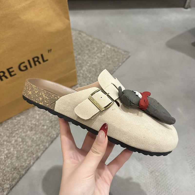 2025 spring and autumn new cartoon women's shoes soft sole cute bag head cool slippers solid color lazy slippers accessories