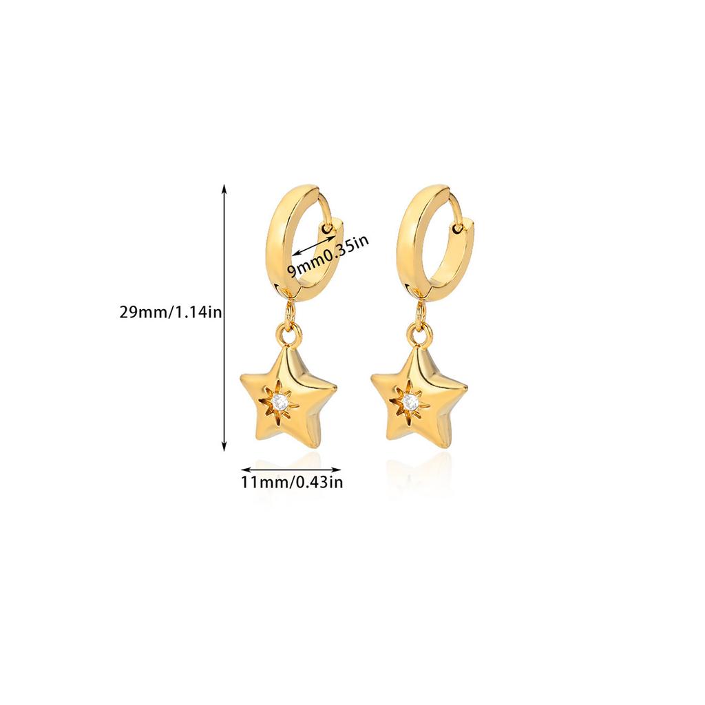 Cubic Zirconia Star Dangle Earrings for Women Gold Color 316L Stainless Steel Earrings Trend Freeshipping Ear Jewelry mujer