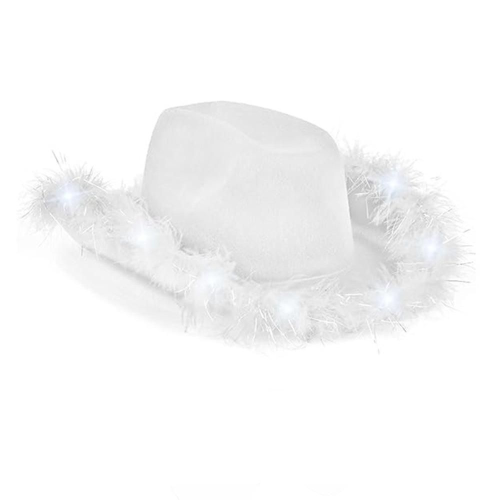 Wide Brim Light Up Western Cowboy Hat Furry Trim Costume Hat LED Cowboy Hat Performance Costume