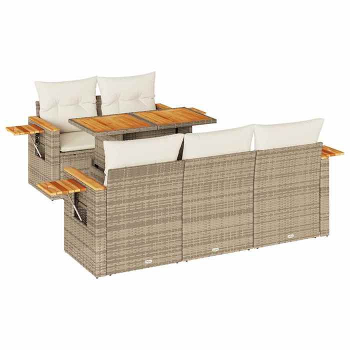VidaXL Salon de jardin 6 pcs avec coussins beige résine tressée acacia 3327551