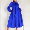 Eleganti Vestiti Donna Collo a Fiocco Manica Lunga Vita Alta Linea ad A Lusso Festa di Compleanno Femminile Vestidos Mujer